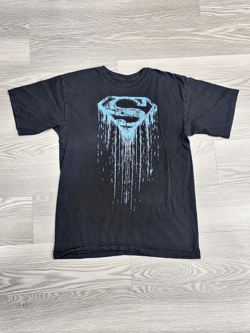 Superman Logo T-Shirt Graphic Tee in Black & Blue Boys Large